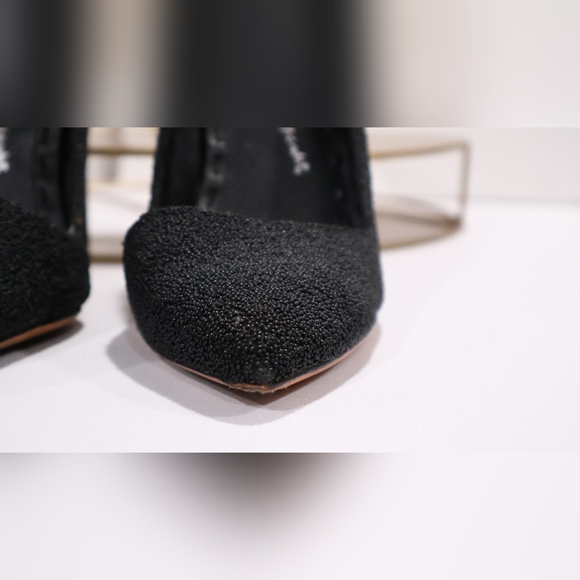 Alice + Olivia Dina Black Caviar Beaded Pointy Toe Heels Pumps - Picture 5 of 10